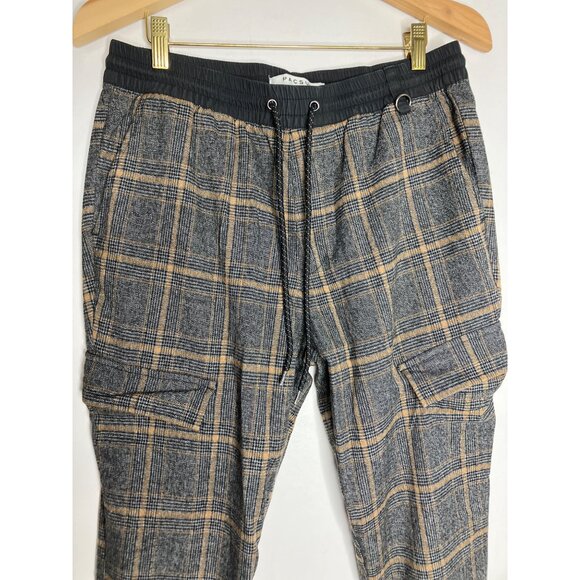 PacSun Plaid Cargo Pants Elastic Waist Drawstring Gray Black Orange Mens Medium - Picture 2 of 7